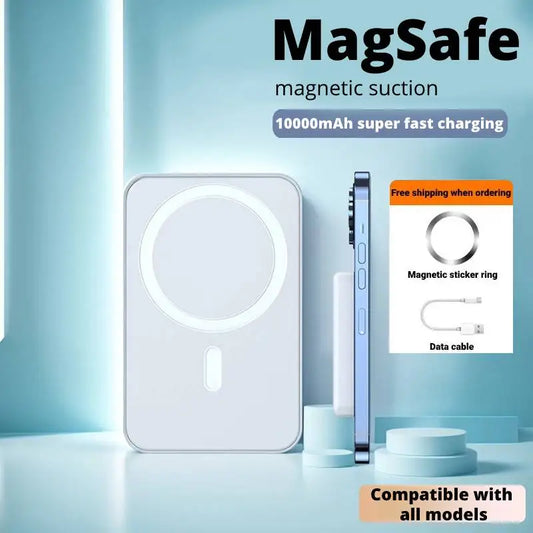 Slim 10000mAh MagSafe Power Bank - Magnetic Wireless Charger w/ USB-C for iPhone 11,12,13,14,15 Series