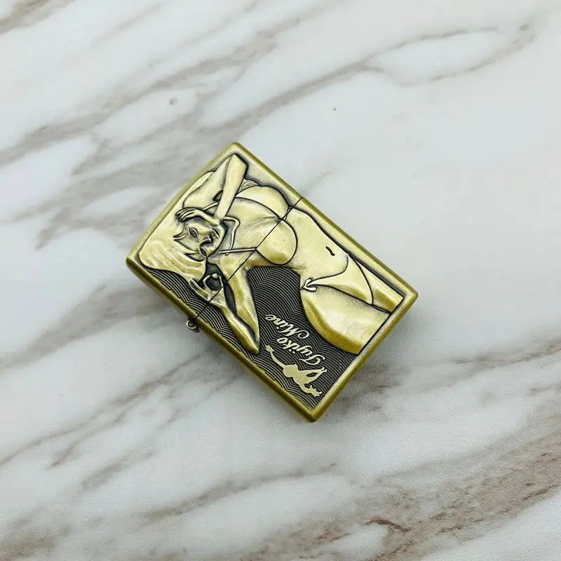 New Creative Embossed Grinding Wheel Fuel Lighter, Classic Windproof Lighter, Cigarette Accessories, Men's Gift