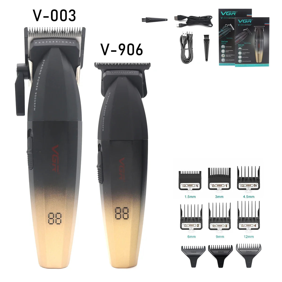VGR Professional Shaver with DLC Blades, Full Metal, USB Rechargeable, and LED Display for Men