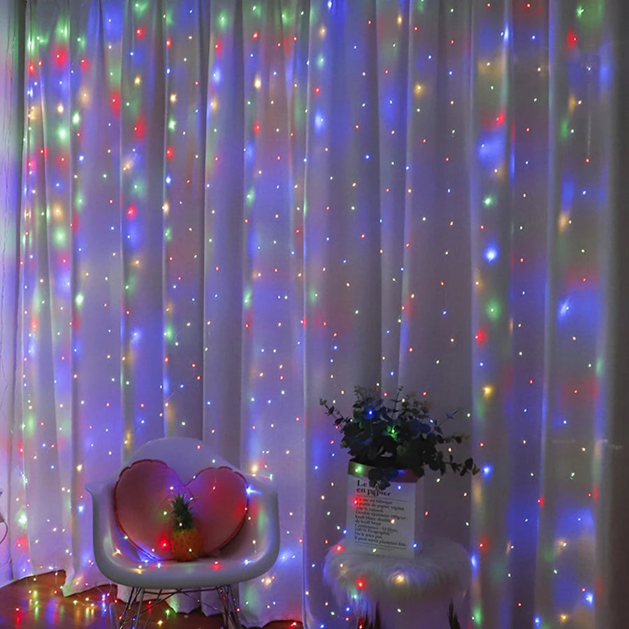 165 LED copper wire light 3 * 3 curtain light USB remote control eight function color light Christmas curtain decoration light