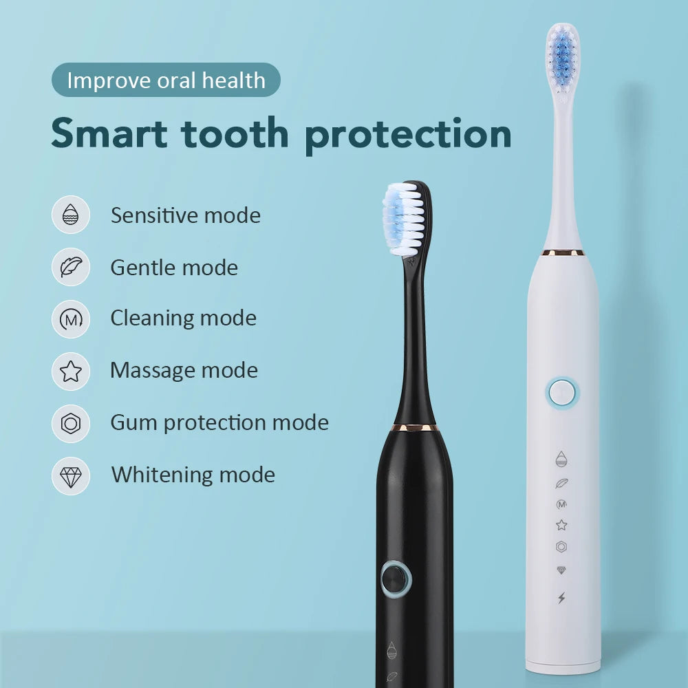Electric Toothbrush For Adults USB Rechargeable Sonic Toothbrush 6 Modes Cleaning Teeth Brush With 4PCS Replacement Heads IPX7
