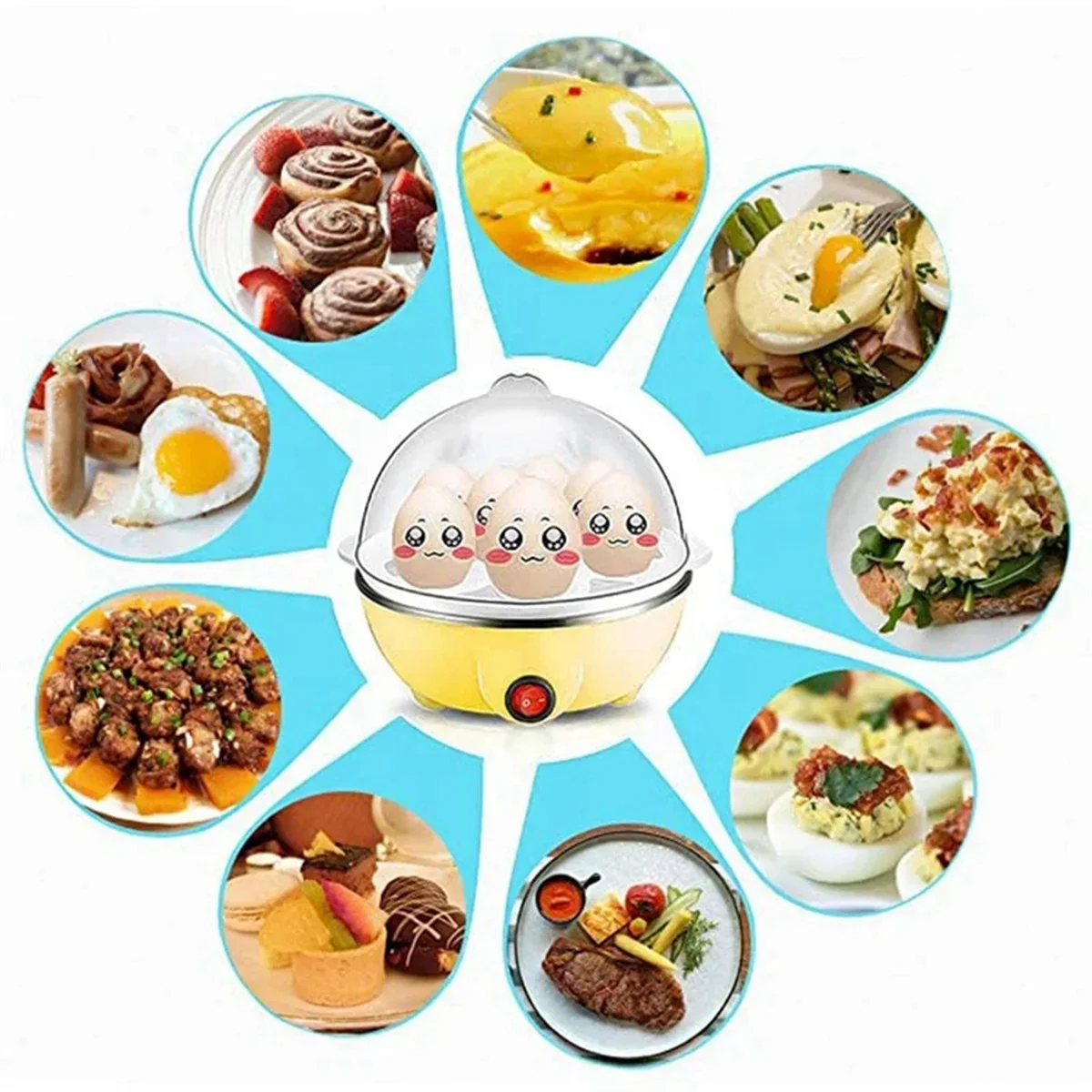 Rapid Egg Cooker: 7 Egg Capacity Electric Egg Cooker for Hard Boiled Eggs, Poached Eggs, Scrambled Eggs Yellow EU Plug-T33C