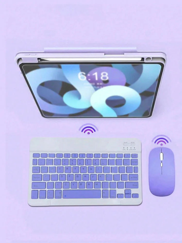 Wireless Blue Keyboard Mouse Compatible iPad Keyboard Computer Phone Tablet, Rechargeable Mute, Mini Keyboard Mouse Set