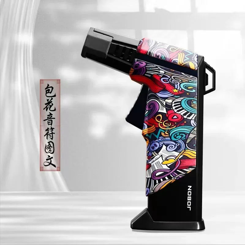New JOBON Strong Blue Flame Spray Gun Inflatable Lighter Fire Lock Anti Slip Base Gas Lighter Outdoor BBQ Kitchen Cigar Lighters
