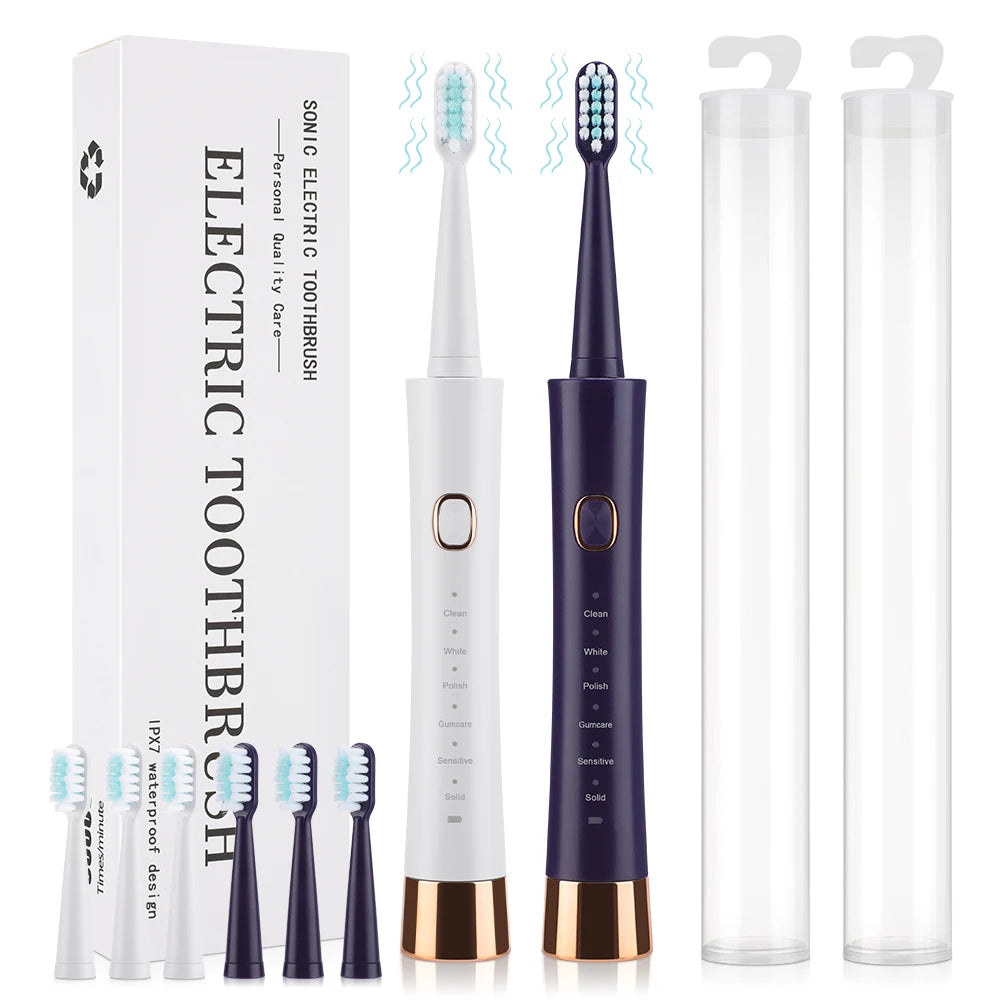 Electric Toothbrush For Adults USB Rechargeable Sonic Toothbrush 6 Modes Cleaning Teeth Brush With 4PCS Replacement Heads IPX7