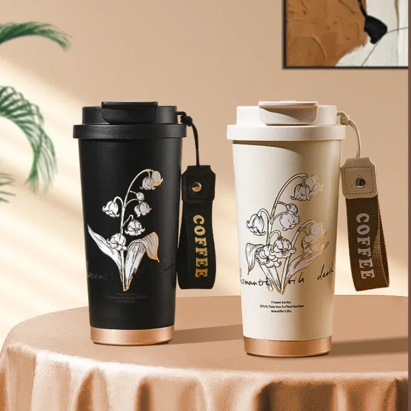 500ml Stainless Steel Double Wall Vacuum Insulated Travel Mug with Portable Thermal Coffee Cup, Double Drink Coffee Thermos Cup
